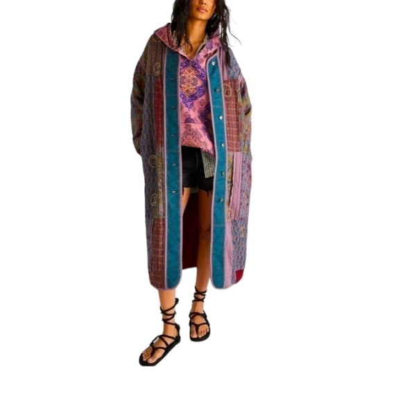 Free People Rolling Thunder coat patchwork - Picture 1 of 6